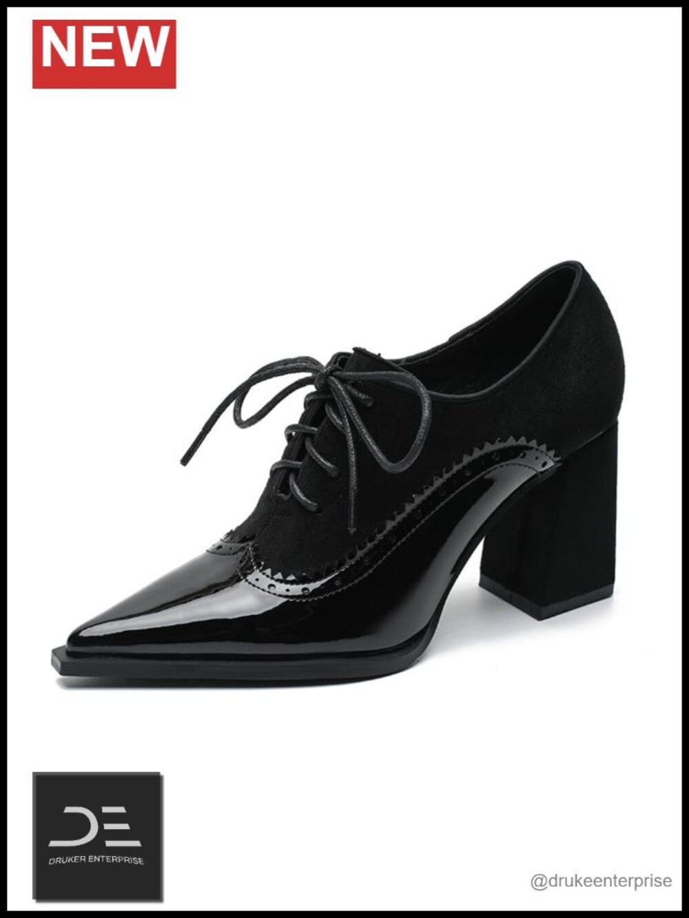 Women's Chunky Heels Pumps Shoes Faux Leather & Suede Oxford Lace-Up Block Heel